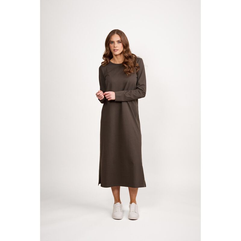 Vassalli Long Sleeve Knit Dress With Tie Back And Contrast Stitch Detail image number 2
